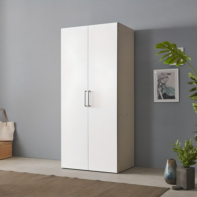 바로방가구 애쉬 800옷장 이불장농 원룸 학생 작은방 침실가구 장롱 수납 긴문 키큰옷장 시리즈, 화이트