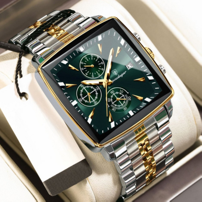 포스워백 남자 사각 쿼츠 메탈 손목시계