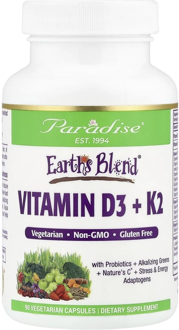 Paradise Herbs Earth's Blend® 비타민D3 + K2 베지 캡슐 90정, ParadiseHerbsEarthsBlend비타민D3K, 1개 - 쿠팡