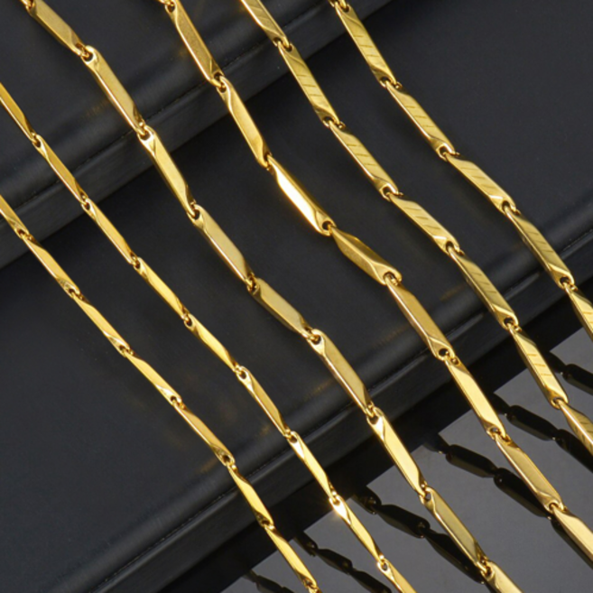 18K 골드 도금 체인 목걸이 써지컬스틸 대나무체인 남자 목걸이 줄