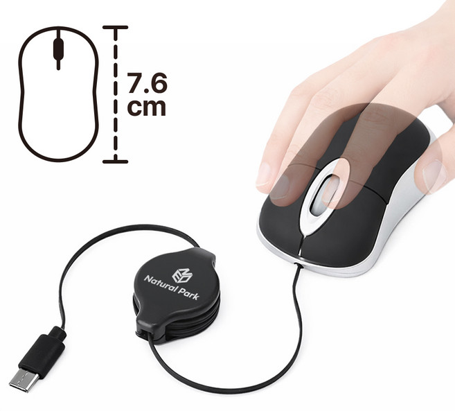 C타입 유선 길이조절 초미니 마우스, 블랙, NPMM2026