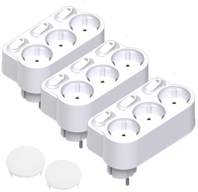 현대 회전 절전형 3구 멀티탭 3개+안전커버 2개, 3개