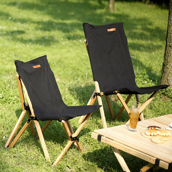 캠핑 우드 릴렉스 체어 의자, 블랙 L, 1개