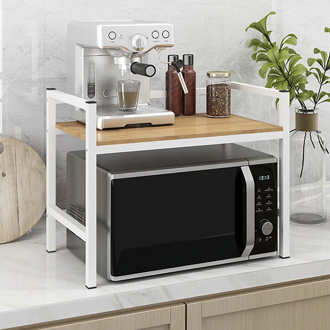 원목철제 전자레인지 수납장 선반 거치대 다이, 블랙블랙 1단