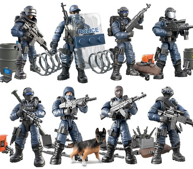 밀리터리 피규어 군인 모형 경찰특공대 군대 특수부대 장난감 오브제 인테리어 소품 선물, 플라잉 특수부대 8인조 세트, 1개