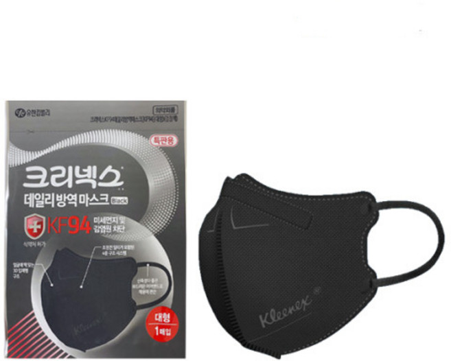 크리넥스 황사 방역 마스크 KF94 KF80 20매입, 1개입, 20개, 블랙