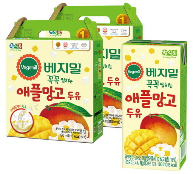 베지밀 과일이 꼭꼭 씹히는 애플망고 두유, 190ml, 32세트