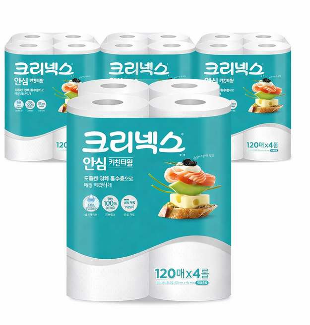 유한킴벌리 크리넥스 안심 클래식 키친타월 120매x4롤(x4세트), 120매, 4세트