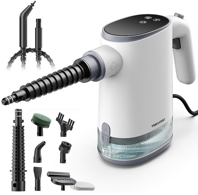 TEEVOGO 핸디 스팀청소기 20S 빠른 가열 고온 살균 다기능 고압 스팀 청소기 바닥/주방/차량 청소, 화이트