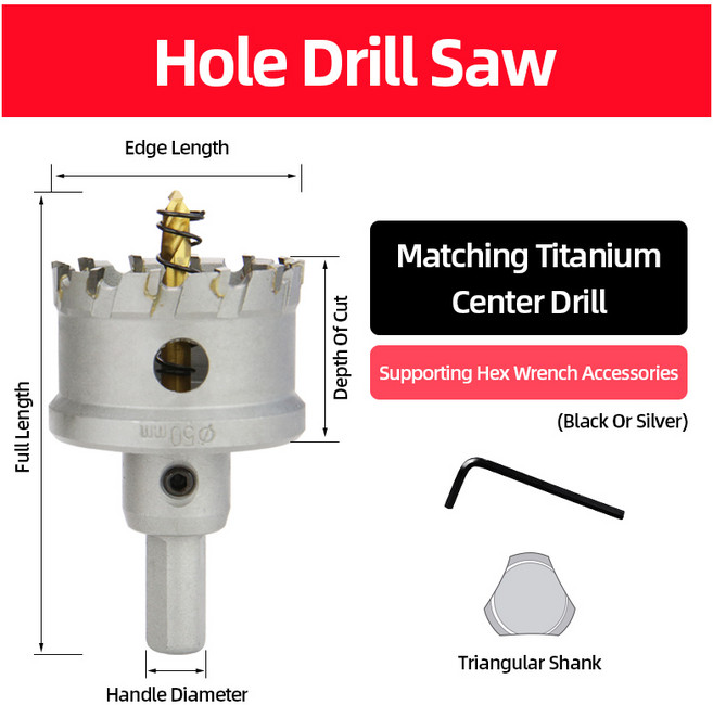 드릴링ABAOTE 구멍 톱 드릴 초경 팁 티타늄 코어 센터 드릴 비트 구멍 톱 컵 세트 금속 합금 목재 금속 가, 01 Hole Saw Drill, 02 1PCS, 45 22mm, 1개