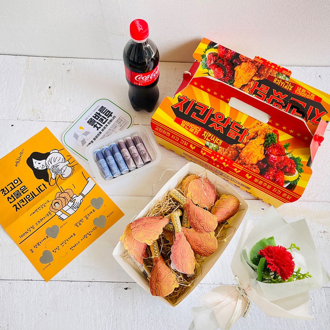 러블리팜 비누꽃 치킨 머니박스 한송이 카네이션세트, 치킨왔닭머니닭10구, 1개