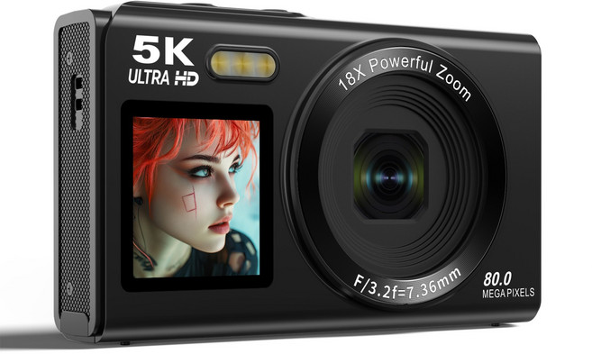 SorJar 카메라 5K UHD 고화질 8000w 픽셀 2.8인치 휴대용 디지털카메라 18X 디지털 줌, 블랙64GB