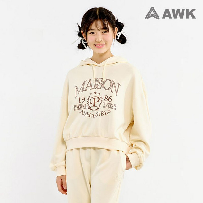 에어워크 주니어 피치 크롭 베이직 후드티셔츠