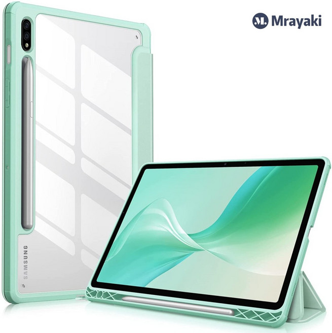 미라야키 갤럭시탭s8케이스 투명 실리콘 펜수납 11인치 기능 태블릿PC 탭s8케이스, 연두색, 1개