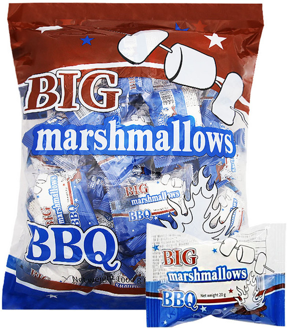 빅사이즈 BBQ 빅 머쉬멜로우1kg/비비큐마시멜로/구워먹는마시멜로/캠핑용마시멜로/캠핑간식, 1개, 1kg