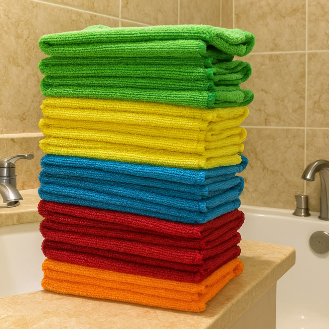 다용도 빠른 건조 마감형 주방 욕실 거실 청소 극세사 타월 10개입 세트, 1세트, 블루+그린+옐로우+오렌지+레드