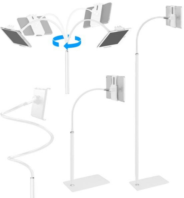 (아이온코리아) 보스위즈 침대 태블릿 핸드폰 아이패드 호환 스탠드 논슬립패드 대형 자바라 거치대 BOS-BJ7 화이트, 1개