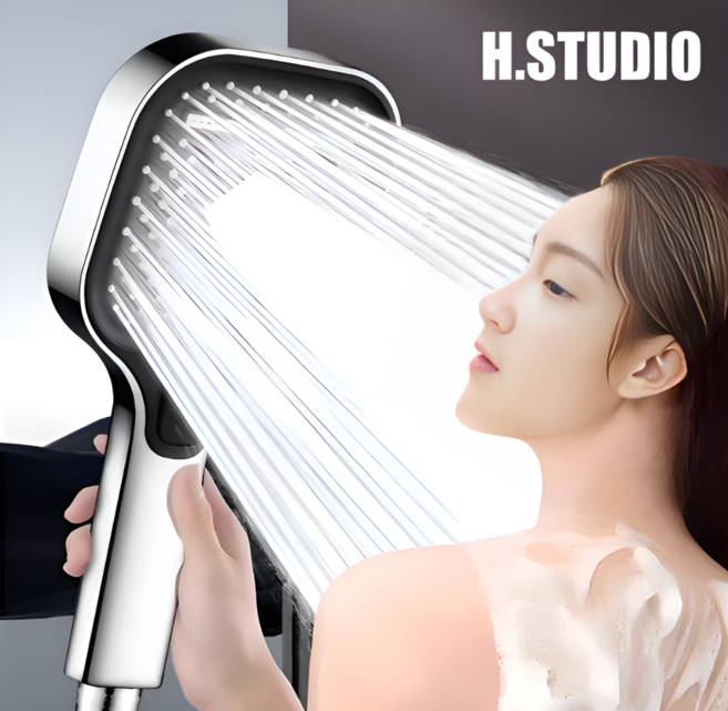 수압상승 샤워기 헤드 대형 3단 고압 욕실 절수 샤워기 모터내장형, 크롬(전도금), 1개