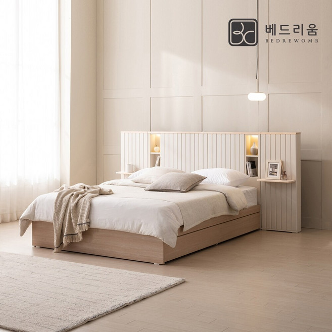 7위 - 금성침대 베드리움 브리드 LED 원목침대Q 프레임+사이드패널 1EA, 아이보리, 아이보리