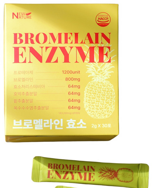 뉴네이처 파인애플효소 곡물 발효 소화 가루 분말 브로멜라인 효소 2g 30포, 30개