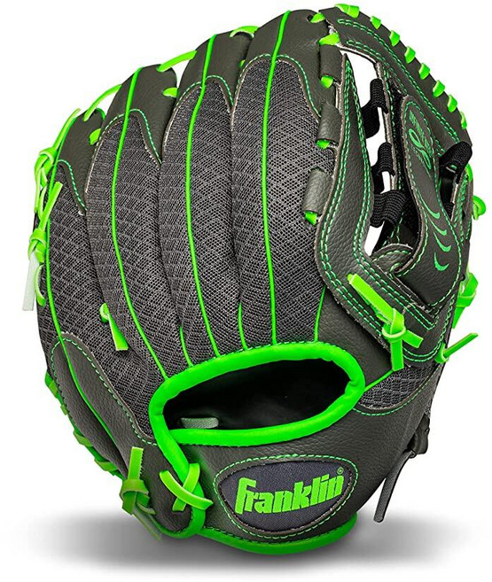 Franklin Sports Teeball Infinite Web/Shok-Sorb 콤보 시리즈 필딩 왼손 장갑 26.7cm(10.5인치) 그래파이트/블루, Graphite/Lime