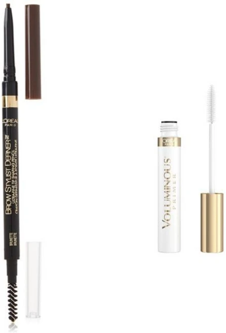 L’Oréal Paris 로레알 파리 메이크업 브로 스타일리스트 디파이너 초극세 기계식 연필 및 볼륨감 있는 속눈썹 강화 컨디셔닝 프라이머 마스카라 세트 0.003온스 연필과, 1개 - 쿠팡