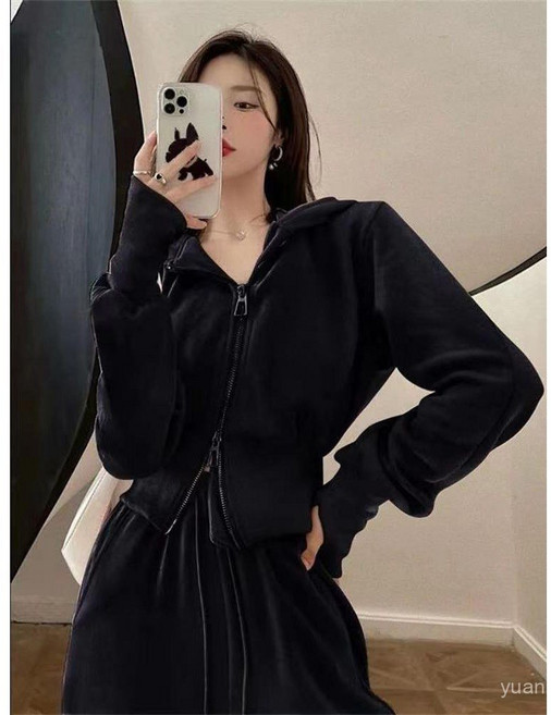 FANSYLI 여성 봄가을 트레이닝 세트 후드 맨투맨 캐주얼 조거팬츠 투피스 W09S24