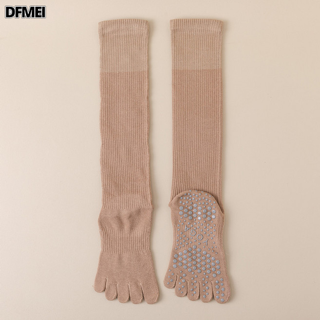 DFMEI 五指瑜伽襪子防滑點膠長筒小腿襪女壓力高筒專業普拉提健身舞蹈襪