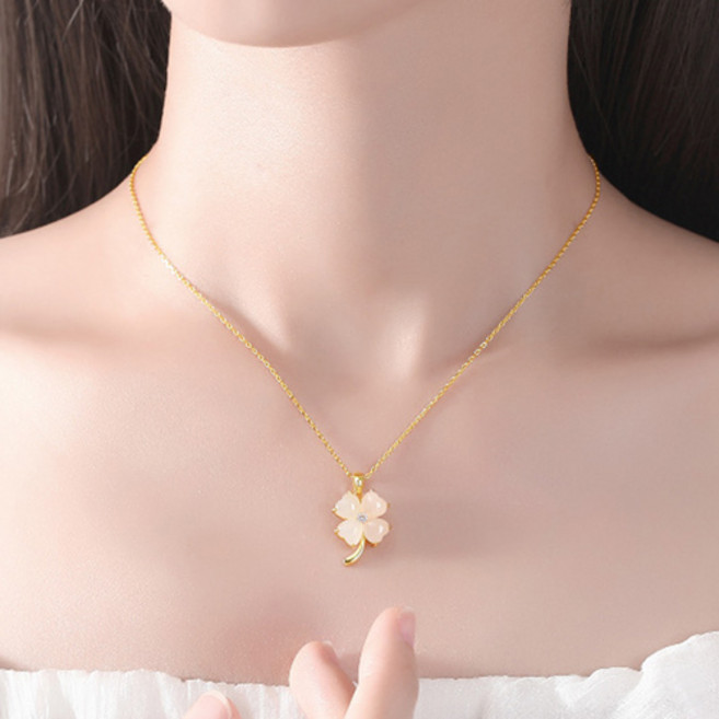 티큐 소원 재물 행운 골드 체인 캣츠아이 네잎클로버 목걸이 A2058