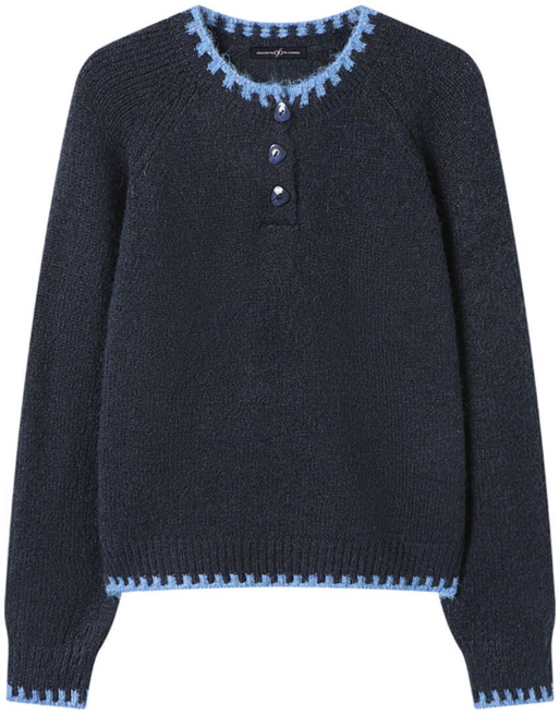 나인식스뉴욕 배색 라인 반버튼 긴팔 라운드 니트 NP4KT038L0 여성 라운드넥 데일리 캐주얼 긴팔티 스웨터 봄 가을 겨울 여자 긴팔 긴팔니트 긴팔니트티 96뉴욕 단추 니트티