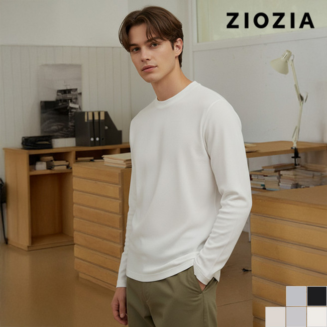 지오지아 지오지아 기모 와플 조직 모크넥 티셔츠 (ABD4TR1101)