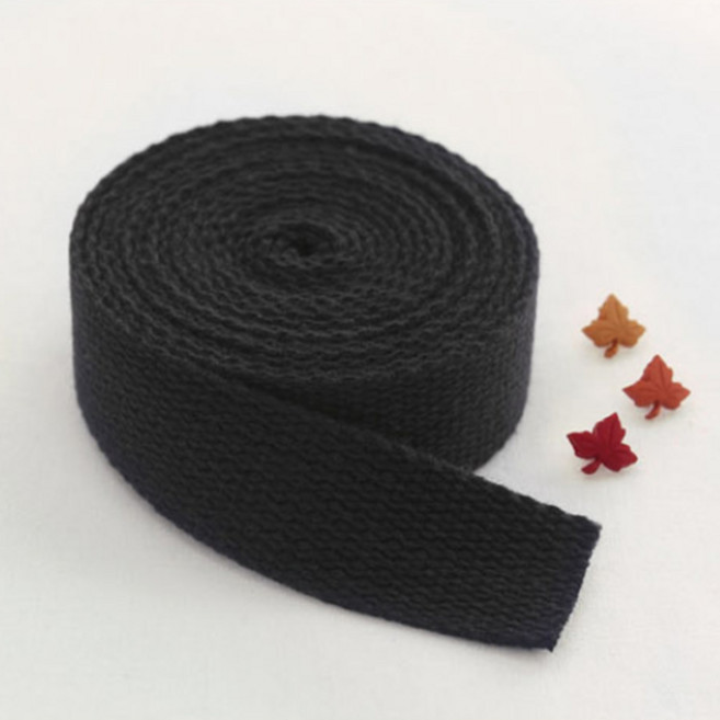 패션스타트 코튼 가방끈 스트랩 줄 에코백 컬러 웨이빙끈 25mm 1롤 (900cm), 1개, 블랙