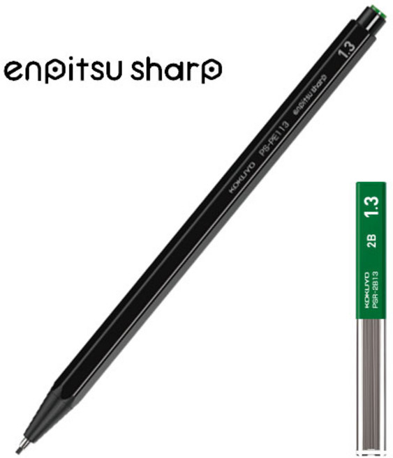 코쿠요 엔피츠 쥬니어 연필 샤프 세트, 1.3mm 블랙 + 리필 2B