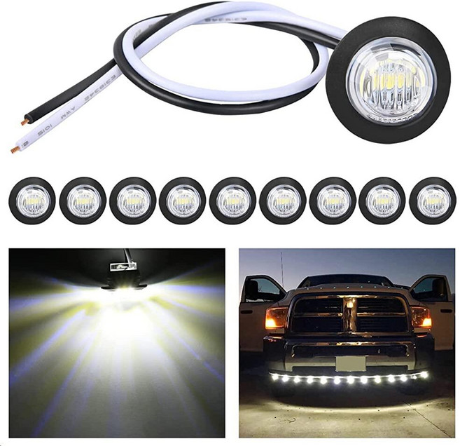 Nilight 10피스 1.9cm(3/4인치) 원형 LED 클리어런스 라이트 전면 후면 측면 표시기 불렛 마커 램프 트럭 RV 자동차 버스 트레일러 밴 캐러밴 보트용 화이트, White 10Pcs