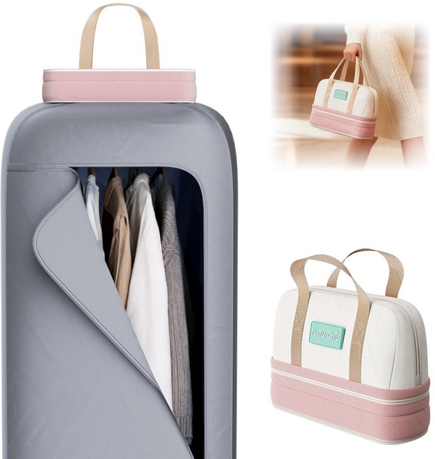 휴대용 고속 여행용 건조기 아파트 여행용 휴대용 건조기 가벼운 옷 드라이백이 달린 속옷 건조기 후크 여행자 이사 축하에 안성맞춤 보관 가방 포함 헤어드라이기 없음, 회색 + 분홍색