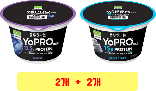 풀무원다논 요프로 컵 설탕무첨가 플레인 + 블루베리, 2개, 150g
