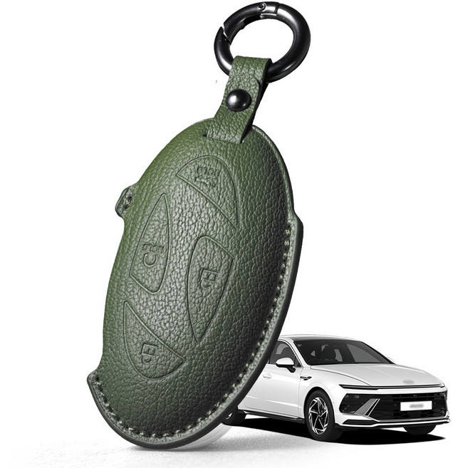 프리미엄 고급 산양가죽 스마트키케이스 / 현대 쏘나타 디 엣지 DN8 (2023.05-2026) 호환 / 키홀더 키커버 감성 키보호케이스, 7버튼, 그린