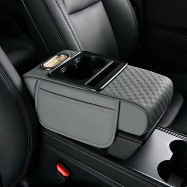 바이해랑 고급 자동차 팔걸이 쿠션 콘솔 수납함, 1개, 그레이