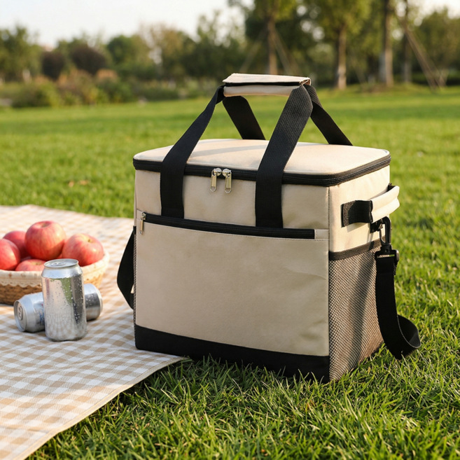 [런런피티]옥스포드 보온 보냉백 대용량 피크닉 가방 캠핑 도시락 쿨러백, 베이지, 1개
