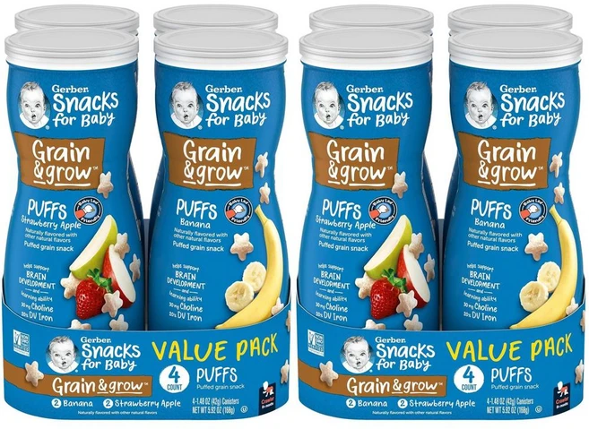 거버 그레인 & 그로우 퍼프 밸류 팩 어린이 씨리얼 42g 8팩, 8개, 다양한 맛 - 쿠팡