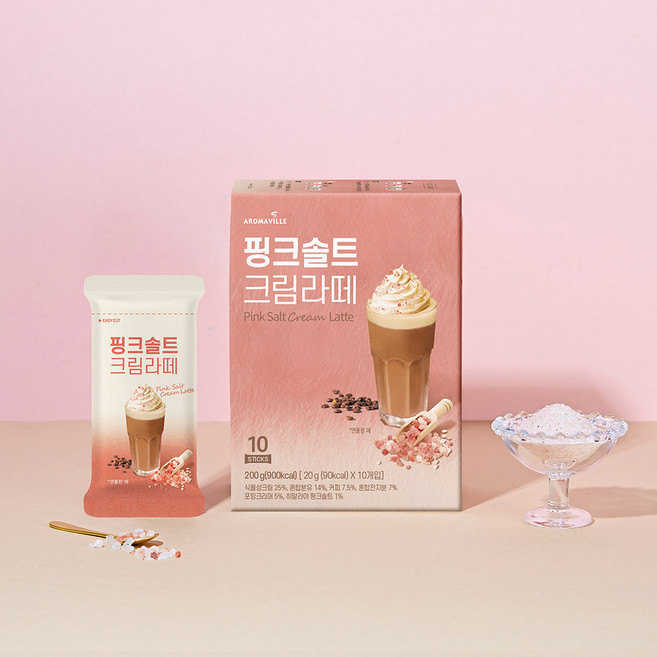 히말라야 핑크솔트 크림라떼 10입 맛있는 진한 단짠 라떼 맛집 믹스커피 아로마빌커피, 20g, 10개입, 10박스