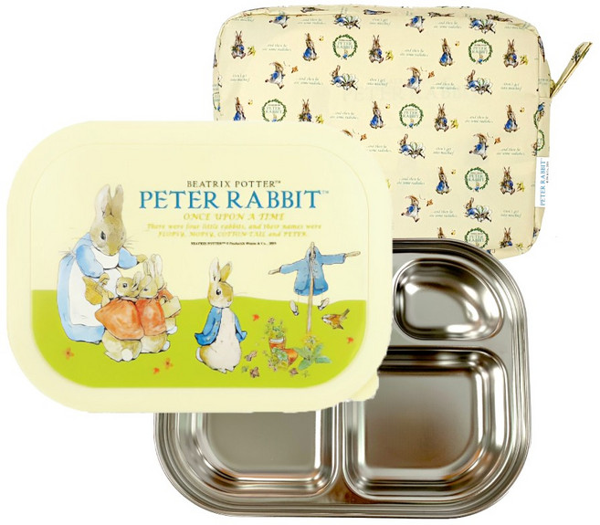 피터래빗 밀폐형 식판 도시락 + 주머니 세트, 아이보리, 식판 + 뚜껑 + 주머니, 1세트