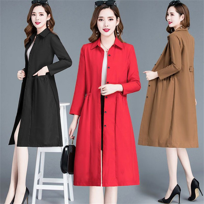 TKX 여성용 롱 트렌치코트 봄 가을 간절기 싱글 브레스트 오피스룩 심플 스타일