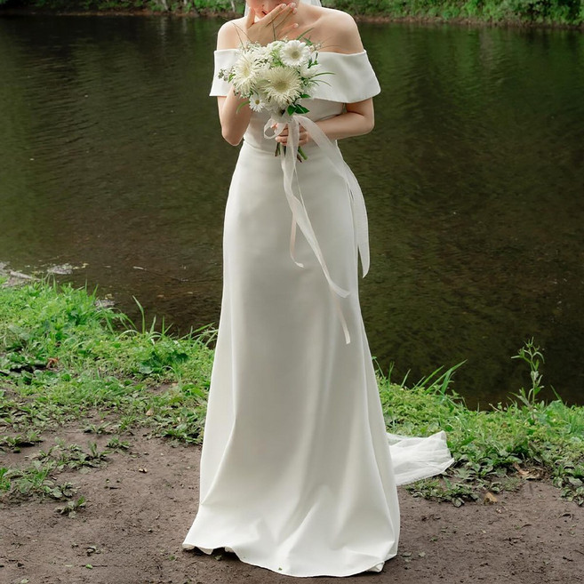 메이리앤 셀프 웨딩 드레스 오프숄더 브라이덜샤워 제주 스냅 촬영 드레스