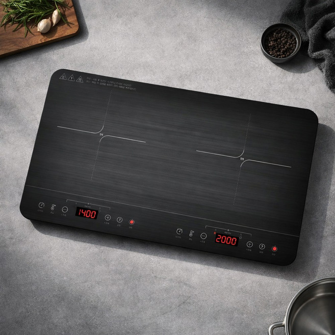 [독일브랜드] 대형 2구 와이드 인덕션 전기레인지 2000W 더블화구 안전 타이머 터치식 가정용 휴대용 식탁 위 샤브샤브 전골 자취 필수템 라면 끓이기 고기 불판 인테리어, 일반형, 대형 와이드 2구 인덕션