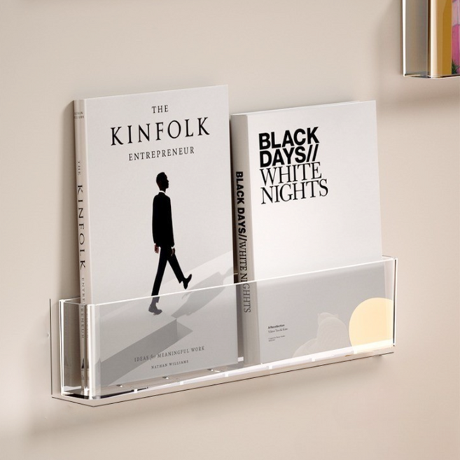 파로브 무타공 아크릴 전면 책장 책꽂이 선반, 1단, 투명