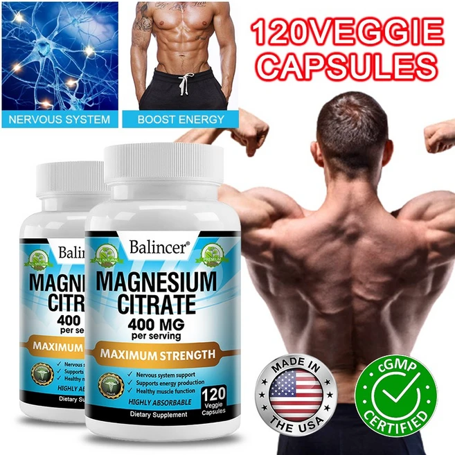 구연산 마그네슘 400 mg - 120 캡슐 고효능 스트레스 완화 편안한 수면 신경 및 근육 기능 지원 심장 건강 에너지 Non-GMO, 1개, 120정 - 쿠팡