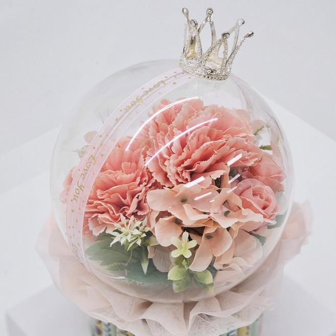 아크릴볼 티아라 용돈케이크+완성품+윈도우캐리어+페이크머니+무드전구, 2.코랄, 2.실버, 1개