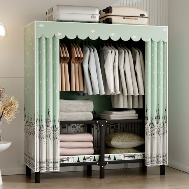 모던 심플 커튼형 폴딩 옷장 원룸 수납 정리 옷장, 녹갈색