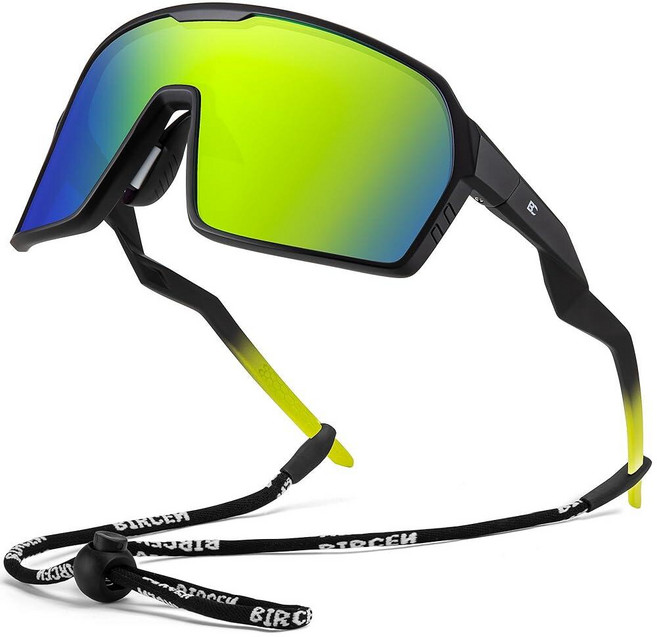 BIRCEN 스포츠용 편광 야구 선글라스: TR90 경량 러닝 선글라스 사이클링 안경 아웃도어 러너 MTB H-화이트 프레임 퍼플 렌즈 라지 154889, F-블랙 프레임 그린 렌즈, 1개